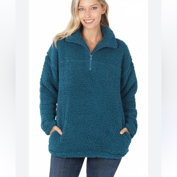 Time and Tru Sweaters - Teal/Green Sherpa pull over size XL half zip Fleece